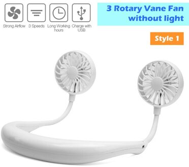 Usb Hals Cooler Draagbare Mini Sport 3-Speed Verstelbare Koud Dual Nekband Fan Opknoping Met Oplaadbare Batterij Thuis kantoor standaard--wit
