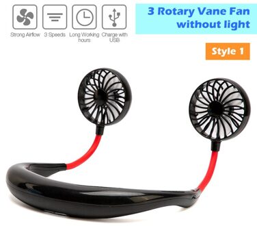Usb Hals Cooler Draagbare Mini Sport 3-Speed Verstelbare Koud Dual Nekband Fan Opknoping Met Oplaadbare Batterij Thuis kantoor standaard--zwart