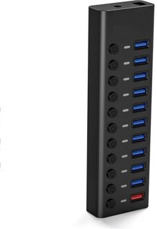 Usb Hub 3.0 Aangedreven, 11 Poorten Aluminium Usb Expander,10 Usb Data Poort + 1 Snel Opladen Poort, Individuele Schakelaar (Us Plug)