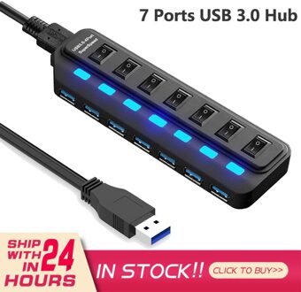 Usb Hub 3.0 Splitter,7-Port Usb 5Gbps Data Hub, uitgerust Met Een Aparte Aan/Uit Schakelaar En Licht, Geschikt Voor Pc Laptop Computer