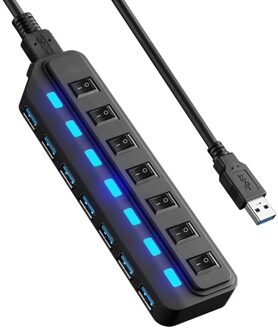 Usb Hub 3.0 Splitter,7 Port Usb Data Hub Met Individuele Op/Uit Schakelaars En Verlichting Voor Laptop, Pc, Computer