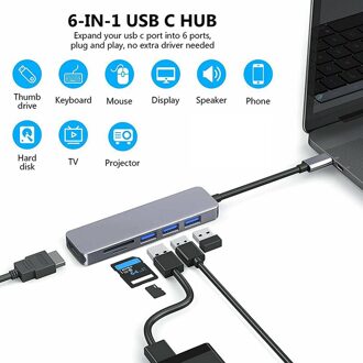 Usb Hub C Hub Hdmi Adapter 6 In 1 Usb C Naar Usb 3.0 Dock Voor Macbook Pro Accessoires USB-C type C 3.0 Splitter Usb C Hub