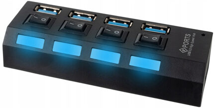 USB Hub - High Speed 4 Ports 3.0 - Multi Oplaadadapter - Aan/Uit Knop - LED Verlichting - Zwart