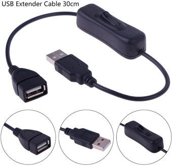 Usb Kabel Man-vrouw Schakelaar Op Off Kabel Toggle Led Lamp Power 1M Lijn Zwart Elektronica Datum Omzetten 30cm met switch