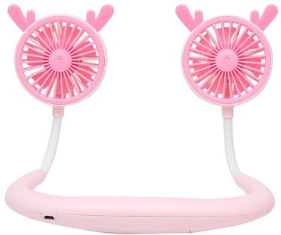 Usb Led Light Nekband Lui Hals Opknoping Stijl Dual Cooling Fan Usb Kleurrijke Draagbare Handheld Ventilator Laag Geluidsniveau Multi-functie Mini roze