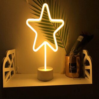 Usb Led Neon Light Lamp Xmas Party Bruiloft Decoratie Teken Nachtlampje Thuis Neon Cactus Tafellamp Voor kinderkamer accu ster