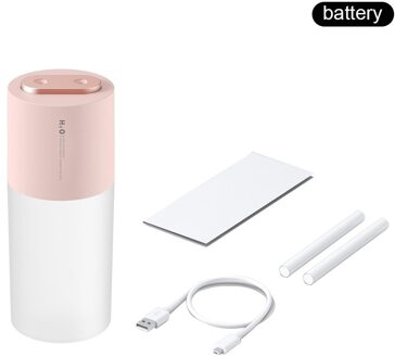 Usb Luchtbevochtiger Dual Sproeier Diffuser 3W 400Ml Verstelbare Luchtbevochtiger Voor Home Office Met Batterij roze accu