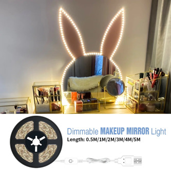 USB Makeup Mirror Light LED Vanity Light Mirror 1M-5M Hollywood Lamp Decor Dressing Table Mirror Stepless Dimmable Cosmetic Lamp