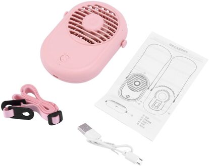 Usb Mini Draagbare Ventilator Met Riem Opknoping Nek/Desktop/Handheld Fan 3-Wind Snelheid 30dB Low Noise type-C Fans Met Stand roze