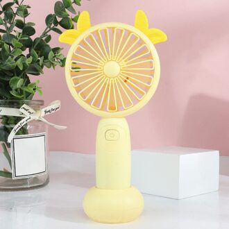 Usb Opgeladen Fans Mini Desktop Handheld Verstelbare 2 Speed Fawn Cartoon Elektrische Ventilator Met Licht Quiet Reizen Outdoor Cooling Fans geel