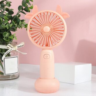 Usb Opgeladen Fans Mini Desktop Handheld Verstelbare 2 Speed Fawn Cartoon Elektrische Ventilator Met Licht Quiet Reizen Outdoor Cooling Fans roze