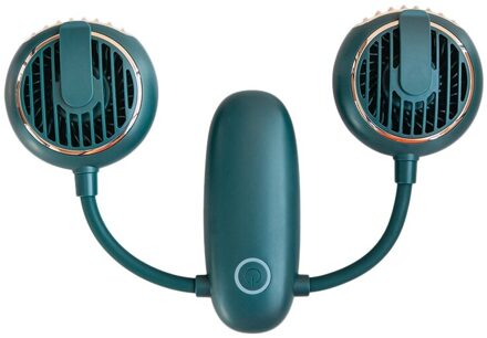 Usb Opknoping Hals Dubbele Kop Fan 4800Mah Batterij Persoonlijke Ventilator Laag Geluidsniveau groen