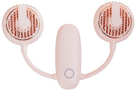 Usb Opknoping Hals Dubbele Kop Fan 4800Mah Batterij Persoonlijke Ventilator Laag Geluidsniveau roze