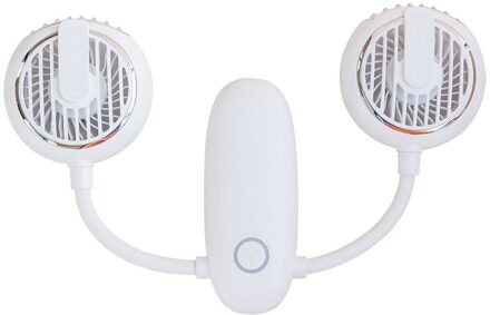 Usb Opknoping Hals Dubbele Kop Fan 4800Mah Batterij Persoonlijke Ventilator Laag Geluidsniveau wit