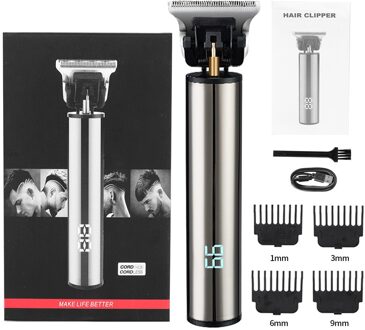 Usb Oplaadbare Tondeuse Lcd Display Tondeuse Kapper Haar Snijmachine Baard Trimmer Voor Mannen Kapsel Styling Tool LCD grijs met doos