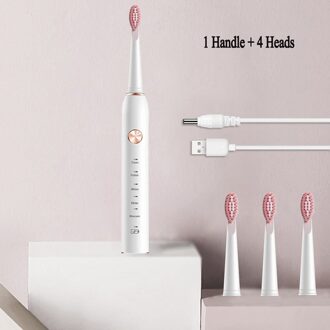 Usb Oplaadbare Zachte Smart Tandenborstel Usb Opladen 5 Modes Ultrasone Automatische Borstelen Timer Waterdicht wit