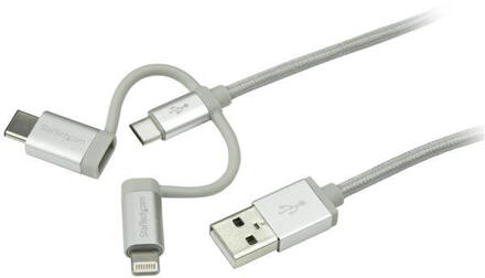 USB oplaadkabel USB naar Lightning / USB-C / Micro-B gevlochten 1 m