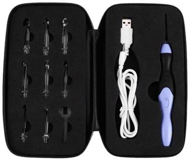 Usb Opladen Led Glow Haaknaald Met Led 9 Maten Haken Noodverlichting Breinaalden Vervangbare Top Haak Naaien Gereedschap zwart