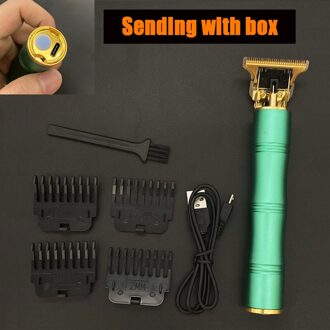 Usb Opladen T9 0Mm Lcd Elektrische Tondeuse Trimmer Professionele Mannen Kapper Staal Haar Snijkop Led Cordless scheerapparaat groen met doos