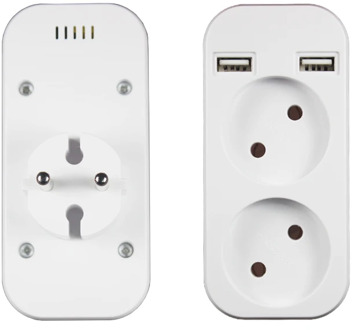 Usb plug adapter 2 socket with double usb port Spain Explosion style European 5V 2A USB extension socket Z5-01 White color