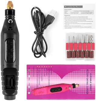 Usb Professionele Mini Elektrische Nail Boor Machine Nail Art Polish Slijpen Manicure Tool Verwijder Dode Huid Pedicure Nail Machine zwart