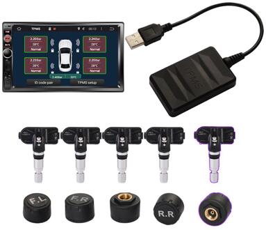 Usb Reserve Bandenspanningscontrolesysteem Tpms Ingebouwde/Externe 5 Sensoren Real-Time Display Voor Android navigatie 5 extern sensors