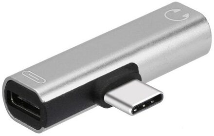 Usb Type-C Audio Adapter Voor Samsung Xiaomi Huawei P10 Mate 20 Type C Telefoons 2 In 1 Soort C Naar 3.5Mm Jack Koptelefoon Opladen Conve zilver