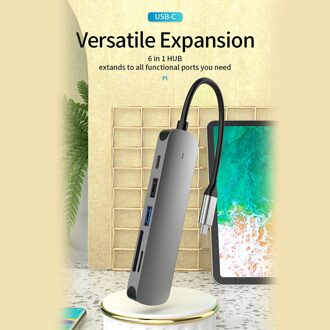 Usb Type C Dock Station Hdmi Voor Laptop 6 In 1 Usb Type C Hub Adapter Met 4K Hdmi usb 3.0 2.0 Pd Opladen Kaartlezer