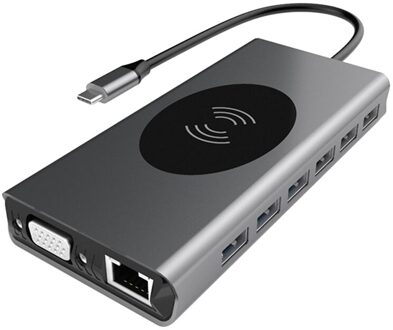 Usb Type C Hub 15 In 1 USB3.0 Docking Station Draadloze Lading Hdmi-Compatibel + Pd + RJ45 + vga Usb C Hub Voor Laptop
