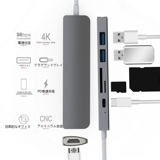 USB Type C HUB Thunderbolt 3 Adapter USB-C HDMI 4 K PD USB 3.0 Micro SD TF Card voor MacBook pro Samsung S9 Huawei Mate 20 P20 grijs