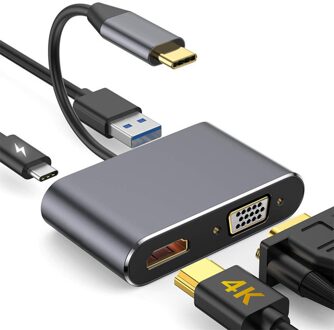 Usb Type C Hub Type-C Naar Hdmi 4K Vga Adapter RJ45 Lan Ethernet Sd Tf USB-C 3.0 3.5Mm Jack Audio Voor Macbook Pro/Air Otg 4 in 1