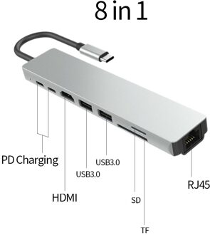 Usb Type C Hub Type-C Naar Hdmi 4K Vga Adapter RJ45 Lan Ethernet Sd Tf USB-C 3.0 3.5Mm Jack Audio Voor Macbook Pro/Air Otg 8 in 1