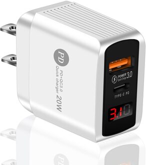 Usb Type C Lader Voor Iphone Huawei Samsung Xiaomi 20W Quick Charge 3.0 Qc Pd USB-C Digitale Display Snelle charg Usb Charger US plug wit