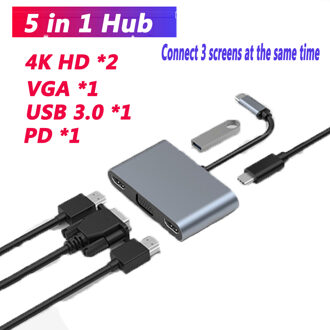 Usb Type C Laptop Docking Station Dual Hdmi Dual Screen Display Usb 3.0 Hub Adapter Dock Voor Hp Dell Xps oppervlak Lenovo Thinkpad 5 in 1