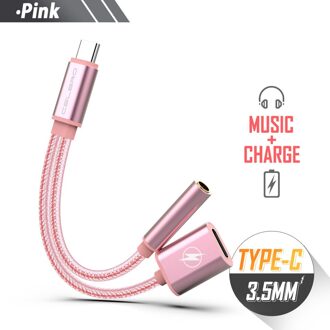 Usb Type C Naar 3.5 Mm Aux Audio Kabel Kabel Oortelefoon Jack Adapter 2 In 1 Aux Voor Xiaomi Mi9 huawei P30 Samsung Galaxy A80 A8s Vouw roos goud