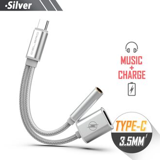 Usb Type C Naar 3.5 Mm Aux Audio Kabel Kabel Oortelefoon Jack Adapter 2 In 1 Aux Voor Xiaomi Mi9 huawei P30 Samsung Galaxy A80 A8s Vouw zilver