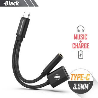Usb Type C Naar 3.5 Mm Aux Audio Kabel Kabel Oortelefoon Jack Adapter 2 In 1 Aux Voor Xiaomi Mi9 huawei P30 Samsung Galaxy A80 A8s Vouw zwart