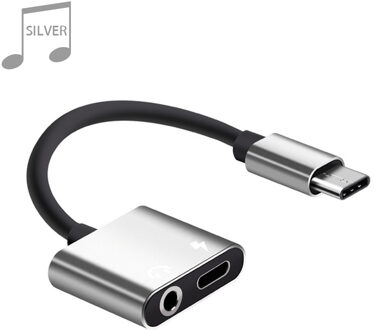 Usb Type C Naar 3.5Mm Koptelefoon Jack Adapter Voor Huawei Mate 10 P20 Aux Audio Kabel Hoofdtelefoon Oplader Opladen usb C Converter zilver