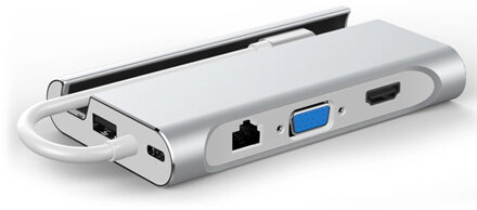 USB Type C naar HDMI VGA RJ45 PD USB 3.0 Type-c Docking Station USB-C HUB Adapter voor Mac air Pro Huawei Mate10 Samsung S8 zilver