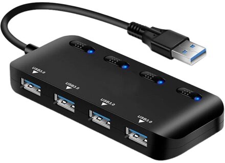 USB3.0 Hub 4 Poort-Ultra Slim Usb 3.0 Data Hub Met Individuele Op/Uit Schakelaars En Leds Usb 3.0 Extension Splitter Voor Pc