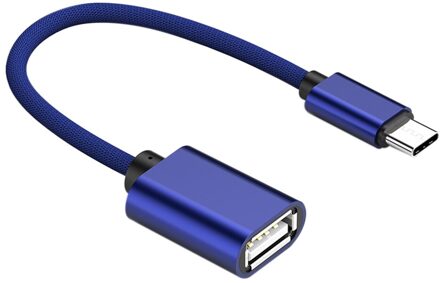 USB3.1 Otg Adapter Kabel Type-C Male Naar Usb Vrouwelijke Aluminium Connector Smart Telefoons Nylon Gevlochten Koord blauw