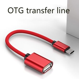 USB3.1 Otg Adapter Kabel Type-C Male Naar Usb Vrouwelijke Aluminium Connector Smart Telefoons Nylon Gevlochten Koord rood