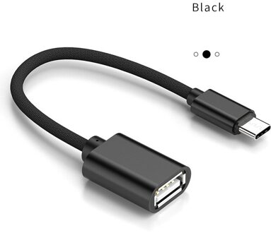 USB3.1 Otg Adapter Kabel Type-C Male Naar Usb Vrouwelijke Aluminium Connector Smart Telefoons Nylon Gevlochten Koord zwart