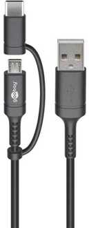 USBAansluitkabel[1x USB-A 2.0 stekker - 1x Micro-USB 2.0 B stekker, USB-C stekker]1.00 mZwartGoobay