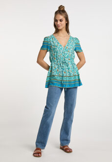 Usha blouse met korte mouwen Dames Turkoois Veelkleurig Turquoise