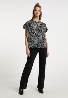 Usha blouse met korte mouwen Dames zwart wit - L