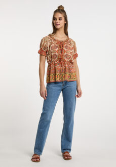 Usha Blouseshirt met ruchemouwen Dames Oranje Veelkleurig - maat