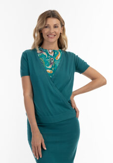 Usha Gebreide trui Dames benzine Turquoise - M