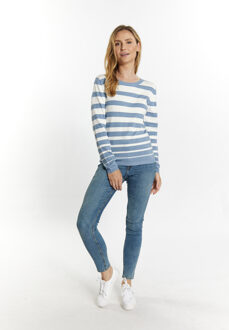 Usha Gebreide trui Dames Denimblauw wolwit - maat