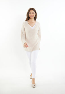 Usha Gebreide trui Dames Lichtbeige gemêleerd - M/L